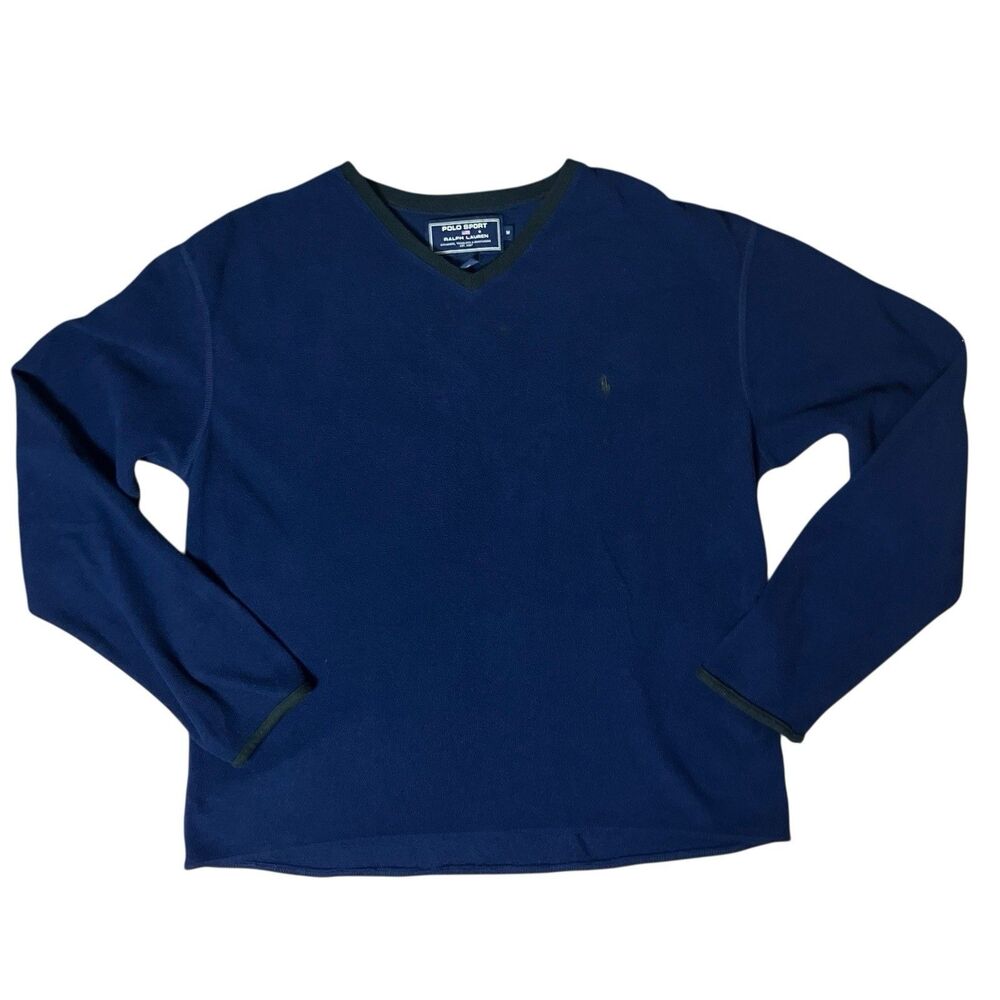 Polo Sport Ralph Lauren Sweater Mens M Blue V Neck Pullover Fleece Base Layer